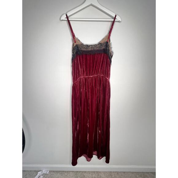 Sundance Norma Elegance Maroon Velvet Lace Silk Blend Midi Dress Women's Size XS - Picture 8 of 10